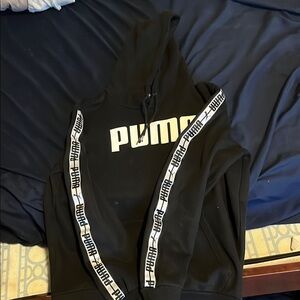 PUMA Black Hoodie with White Logo Tape
